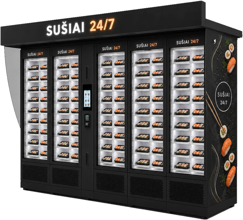 SushiVend S100 – penkių modulių sušių pardavimo automatų linija